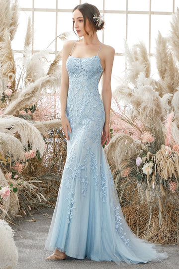 Vestido de Baile de Sereia Longa Azul